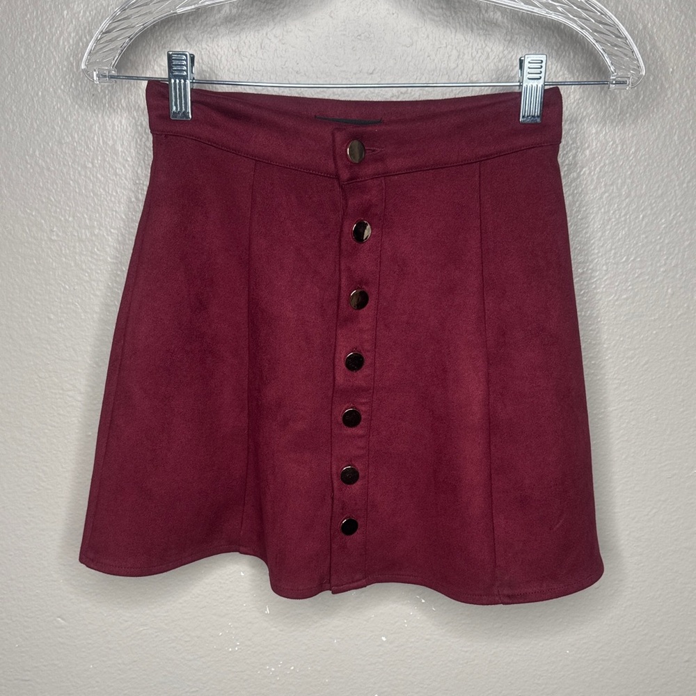 Fuinloth Elegant Maroon Button-Front A-Line Skirt Women’s Size XS